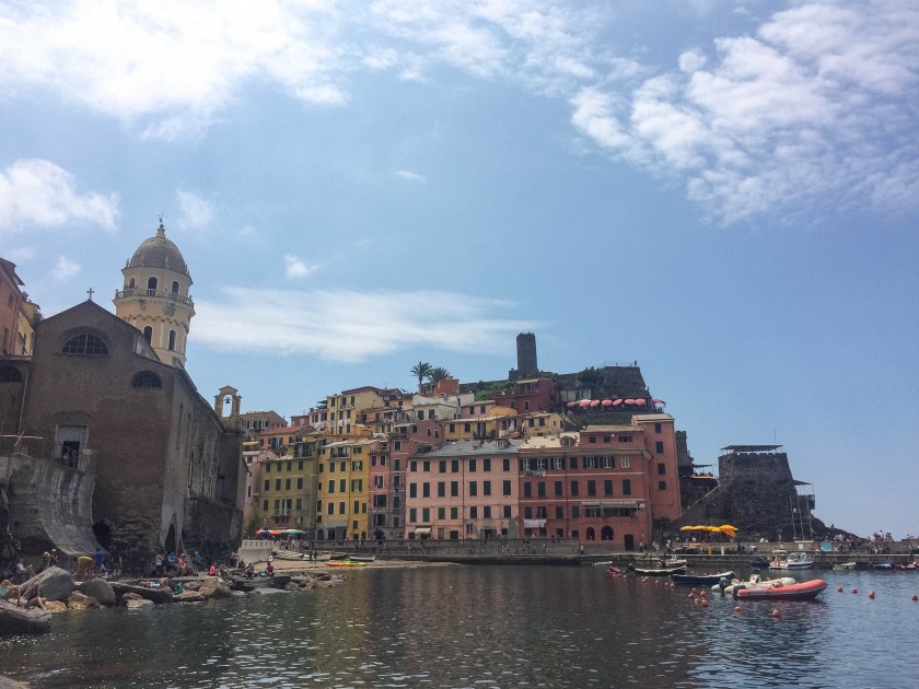 vernazza from rocks across the water